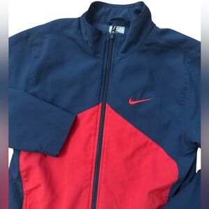 Nike Youth Boys Zip Up Jacket Y2K Size Medium‎ 10-12 Navy Blue & Red Swoosh Logo